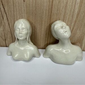 Iconic Pottery Art Deco MCM Lady And Man Busts Sleek Silhouette Ceramic Statues
